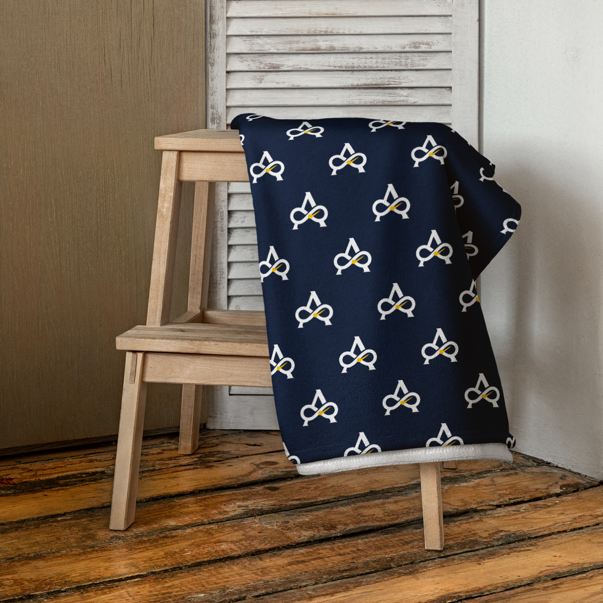 Allatyme: Infinity A – Towel – Navy, White & Yellow (Pattern) - Image 3