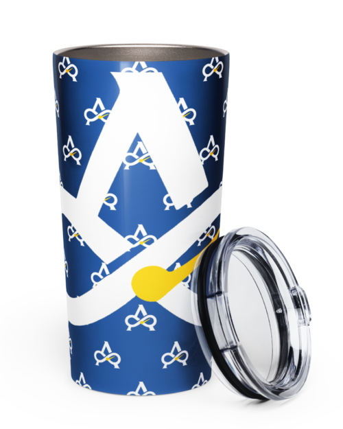 Allatyme “A∞” – Tapered stainless steel tumbler – Royal, White & Yellow (Pattern)