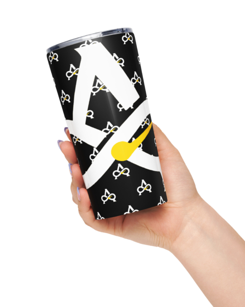 Allatyme “A∞” – Tapered stainless steel tumbler – Black, White & Yellow (Pattern)